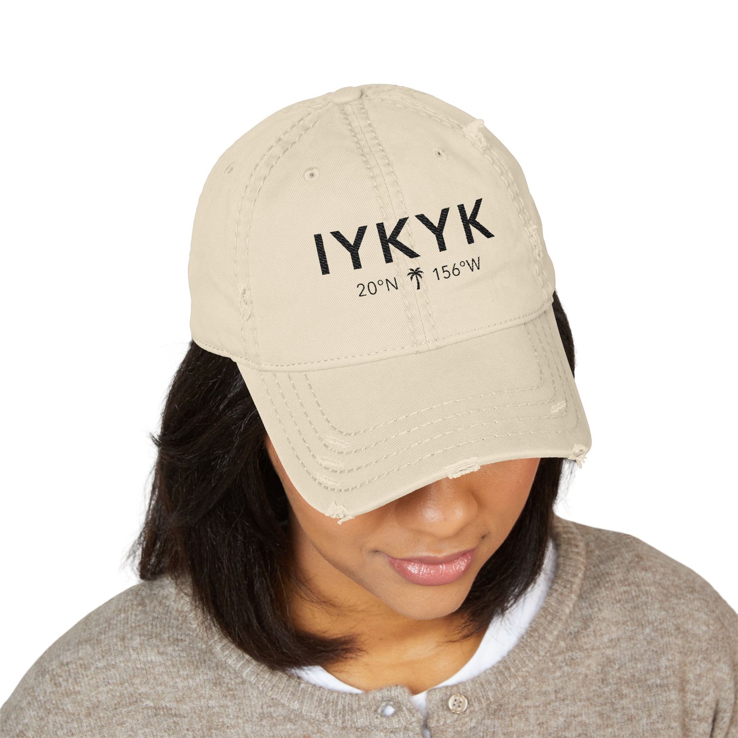 Distressed Embroidered Dad Hat – IYKYK Maui Coordinates (Casual Island Baseball Cap)
