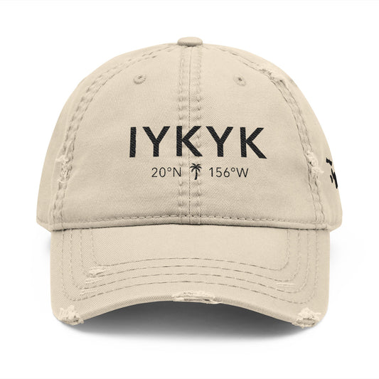 Distressed Embroidered Dad Hat – IYKYK Maui Coordinates (Casual Island Baseball Cap)