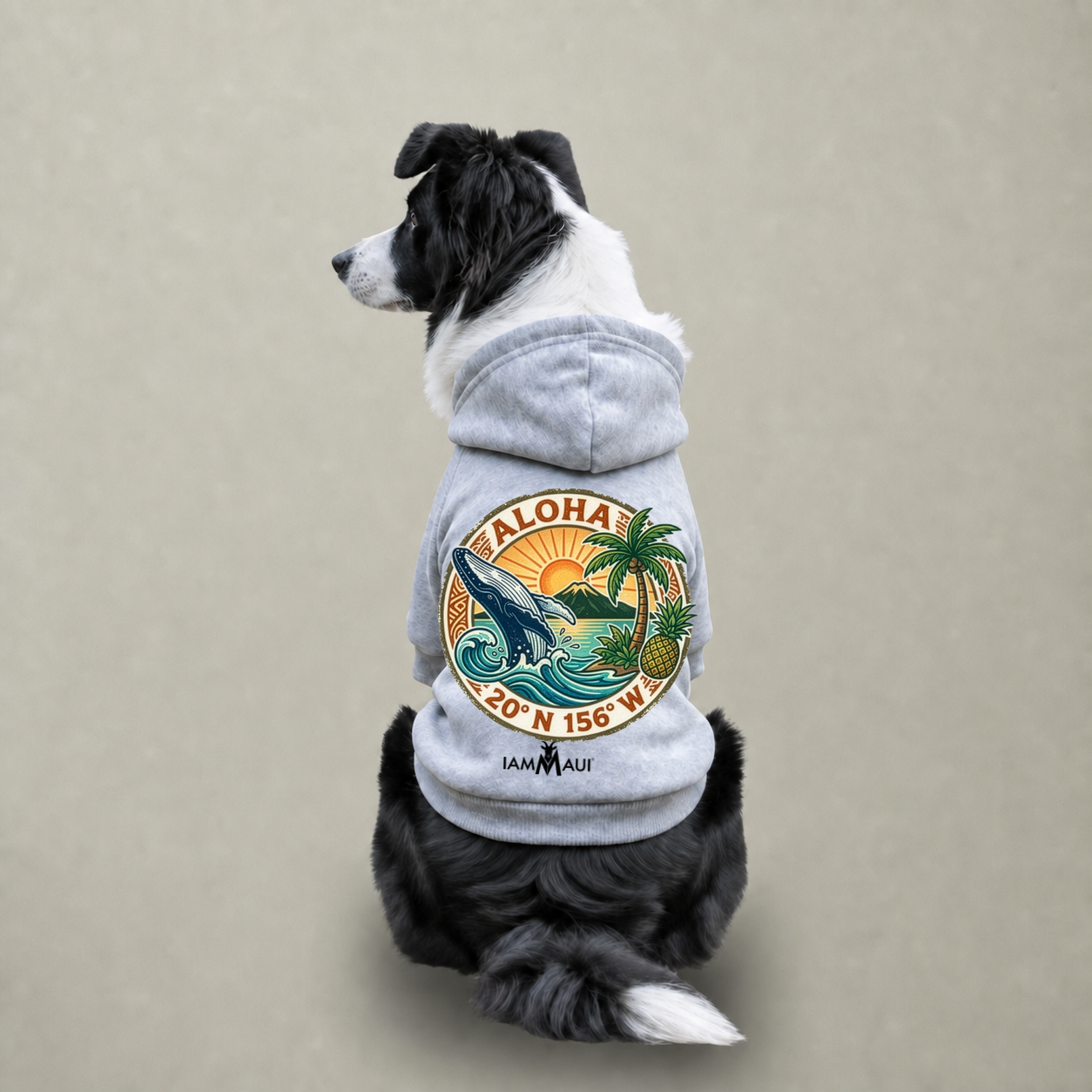 IYKYKʻs Aloha Surf Pet Hoodie — Tropical Wave Dog Sweatshirt with Collar Hole